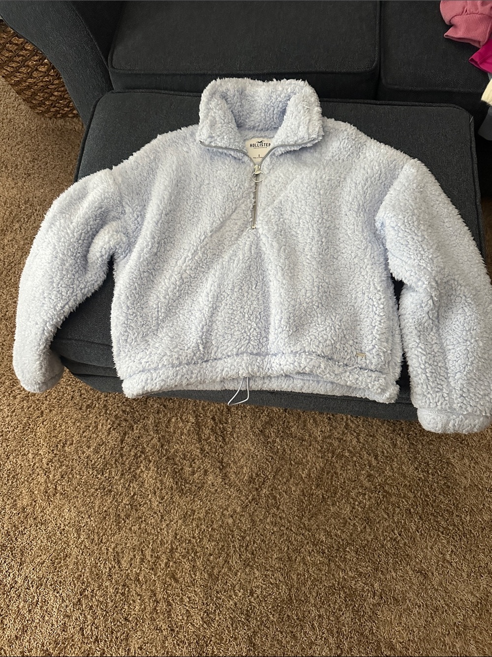 Hollister Light Blue Sherpa Half-Zip Pullover